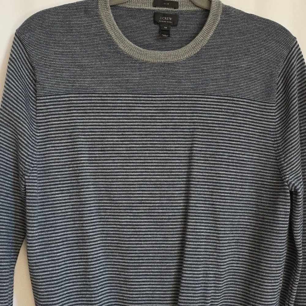 J. Crew Blue & Gray Stripe Merino Wool Mens Sweater. Size Medium